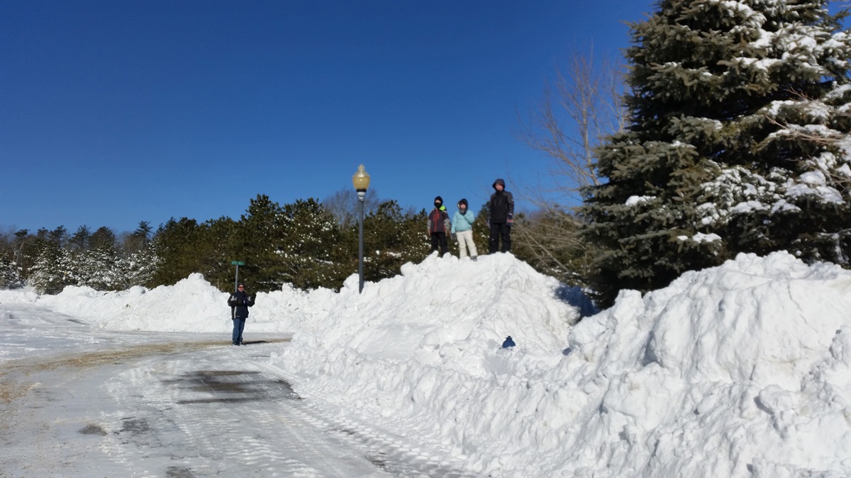 Kids in Plymouth, Massachusetts play in snow on Treetop Way during what has been called “Snowmagedon” by many.  Photo by Mary Kenny