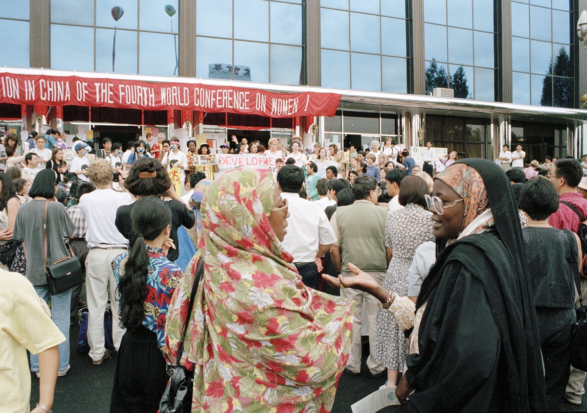 Women gather at the forum for nongovernmental organizations held in Huairou, China, part of the 1995 U.N. Fourth World Conference on Women in Beijing. Photo by Milton Grant, U.N. 