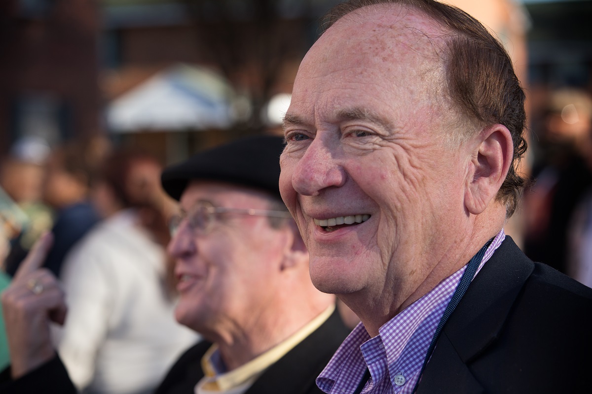 The Revs. Donald E. Messer (right) and Kent Millard narrate some of the history of Brown Chapel African Methodist Episcopal Church in Selma, Ala., during a civil rights tour commemorating the 50th Anniversary of the "Bloody Sunday" voting rights protests. Photo by Mike DuBose, UMNS