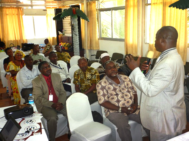 Bishop John K. Yambasu, chair of the Religious Leaders Task Force on Ebola, speaks during the launch of Channels of Hope on behalf of religious leaders in Freetown, Sierra Leone. Photo by Phileas Jusu