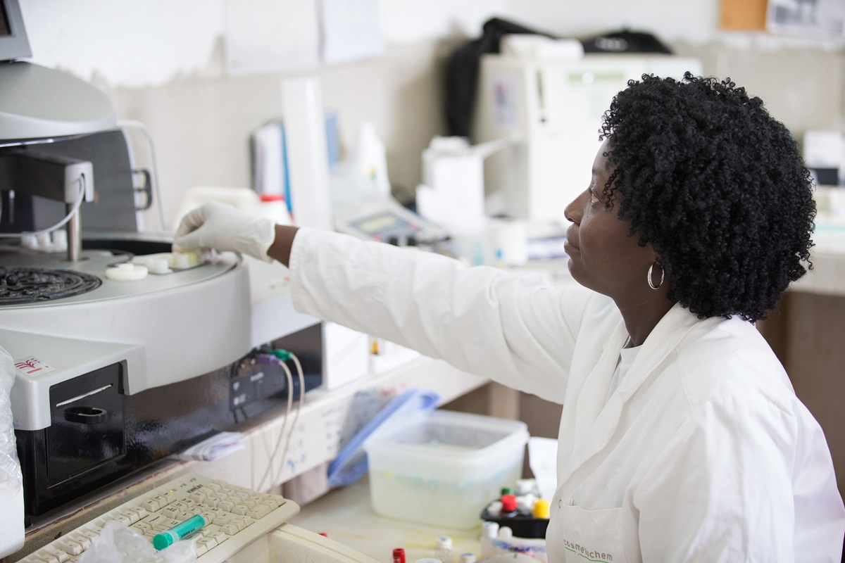 Technician Ouli Nda prepares a sample for testing in the laboratory at at Dabou Methodist Hospital in Dabou, Côte d'Ivoire. 