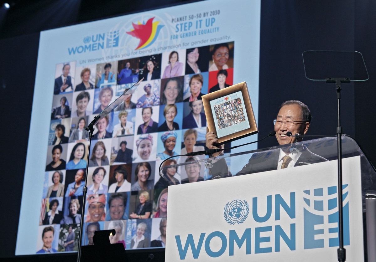 U.N. Secretary-General Ban Ki-moon takes part in "Planet 50-50 by 2030: Step It Up for Gender Equality," a special event March 10 marking the 20th anniversary of the Beijing Declaration and Platform for Action. Photo by Chasi Annexy, U.N.