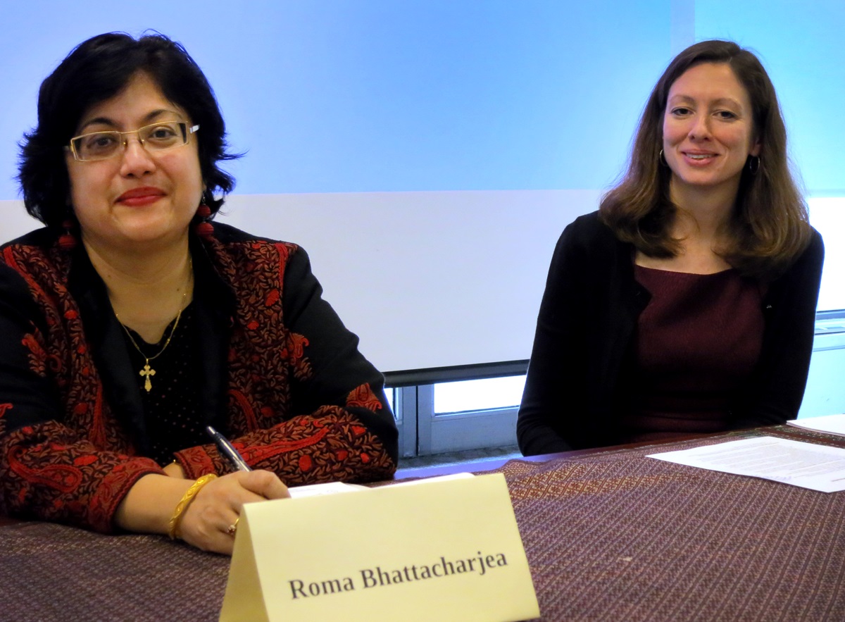Roma Bhattacharjea, senior gender advisor for the United Nations Development Program, and Susan Burton, director for women and children’s advocacy, United Methodist Board of Church and Society, participated in a March 17 panel on gender equality and women’s empowerment. Photo by Linda Bloom, UMNS