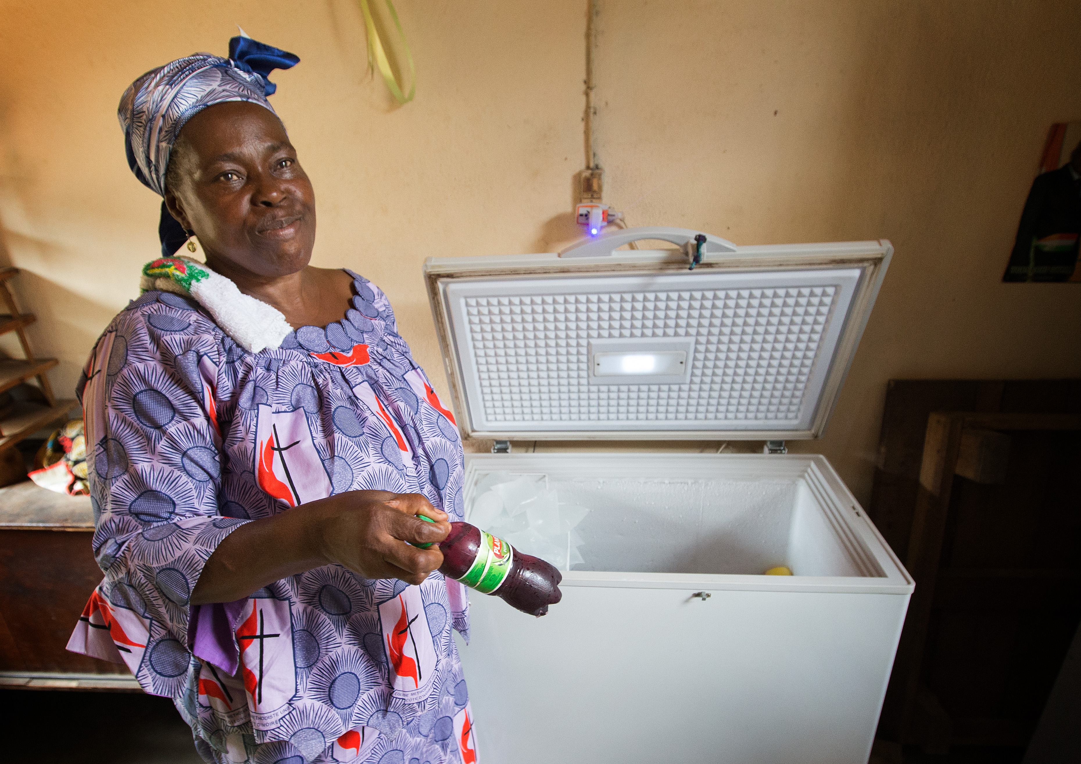 Christine Dobre received a loan from United Methodist women and bought a freezer for her juice-making business in Abidjan, Côte d'Ivoire. 