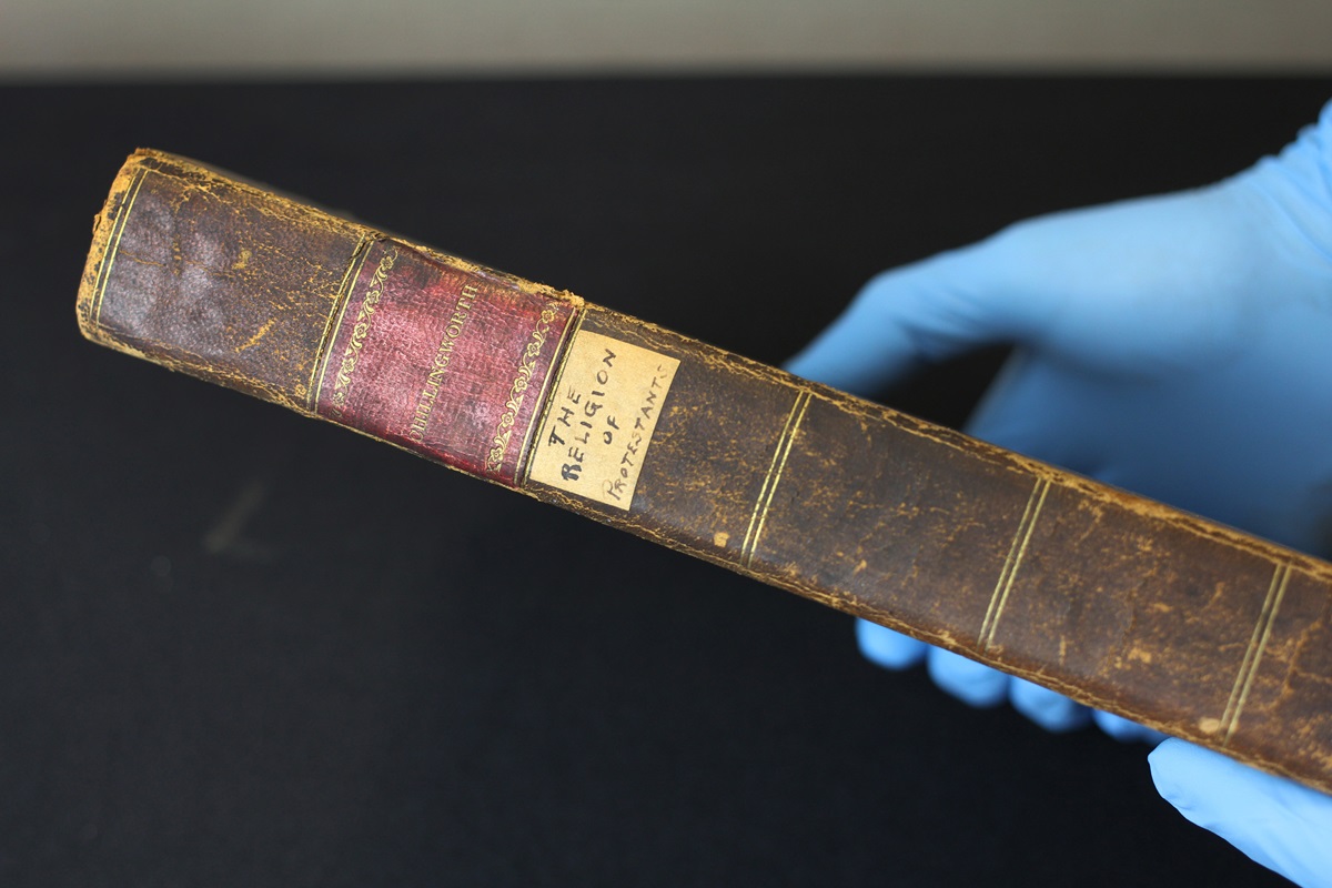 Rare book found in the archives of the United Methodist Publishing House in Nashville include The Religion of Protestants: A Safe Way to Salvation published in London in 1640. Photo by Kathleen Barry, United Methodist Communications