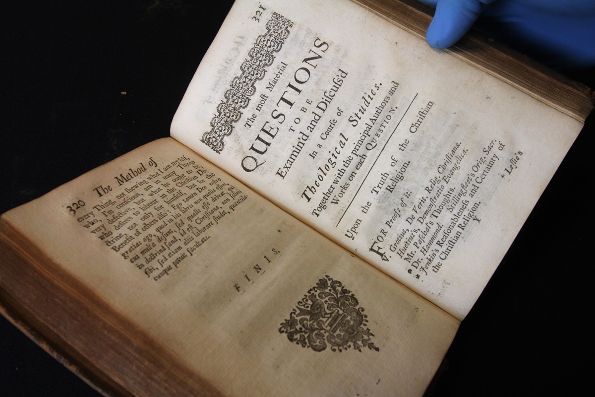 As it prepares to move within Nashville, The United Methodist Publishing House is deciding what to do about its rare book collection. Among the treasures is a 1720 copy of "A Complete Method of Studying Divinity." Photo by Kathleen Barry, United Methodist Communication