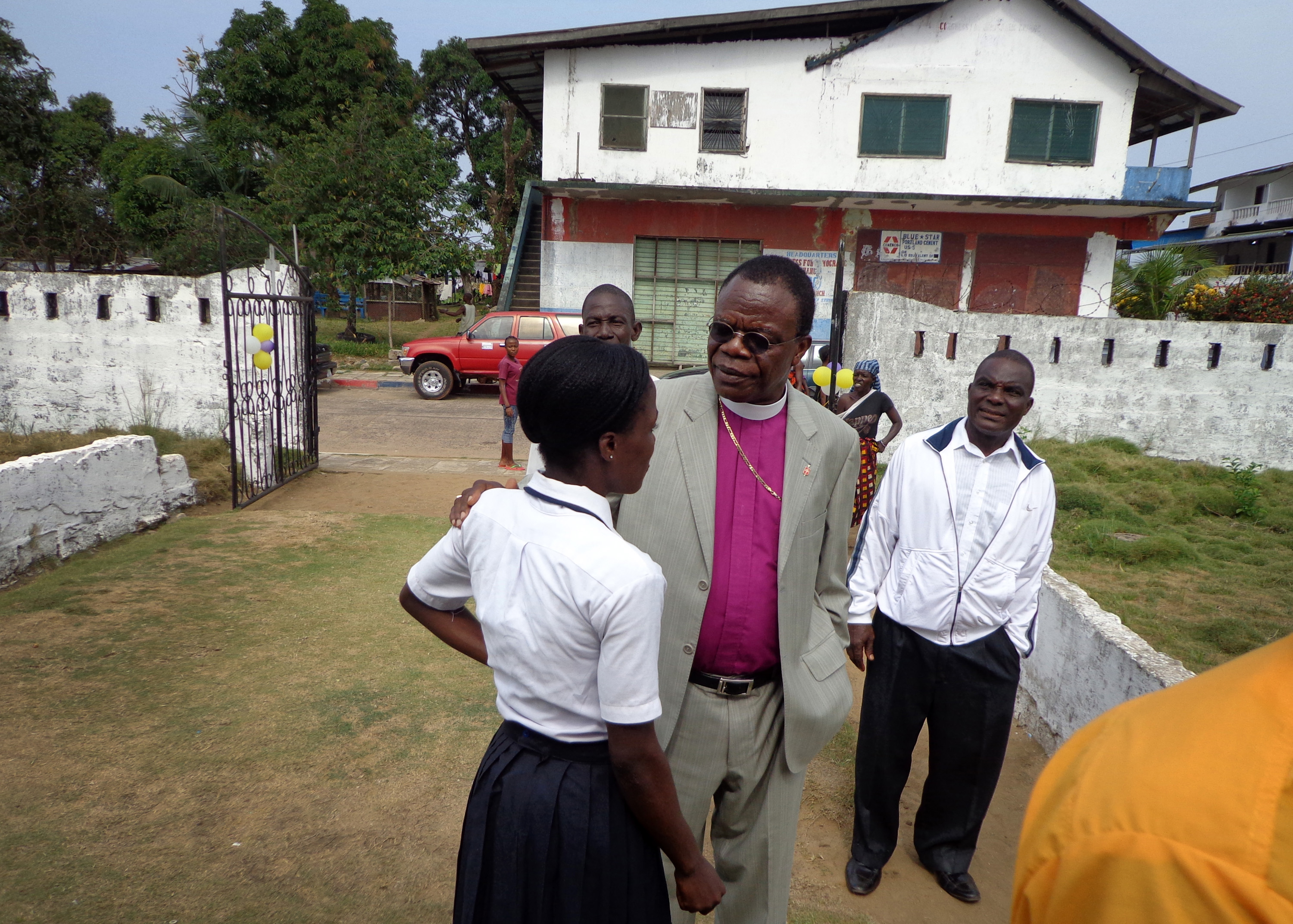 Bishop John G. Innis visits Siaffa-keh United Methodist School. The school was built by the First United Methodist Church in Monrovia and serves 310 students.  Photo by Julu Swen