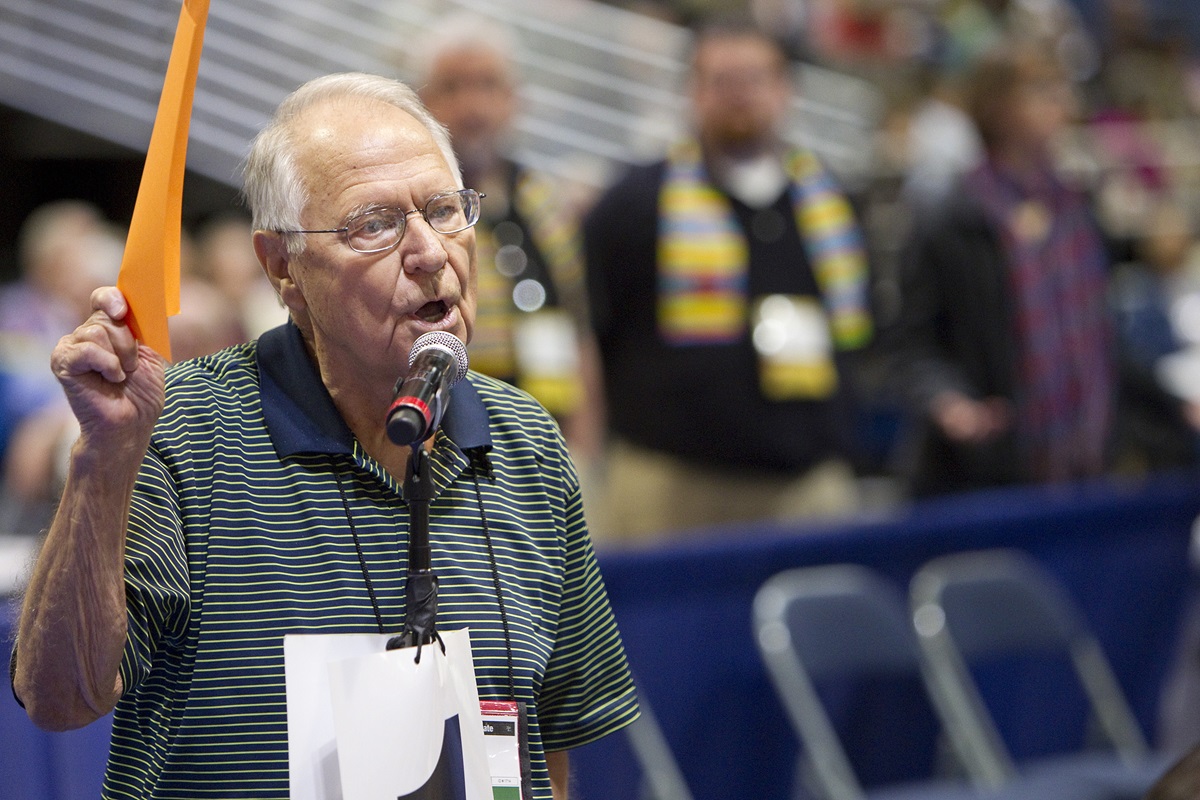 The Rev. Maxie Dunnam speaks in opposition to legislation which would have acknowledged that United Methodists disagree on issues of sexuality during the denomination's 2012 General Conference in Tampa, Fla. Photo by Mike DuBose, UMNS