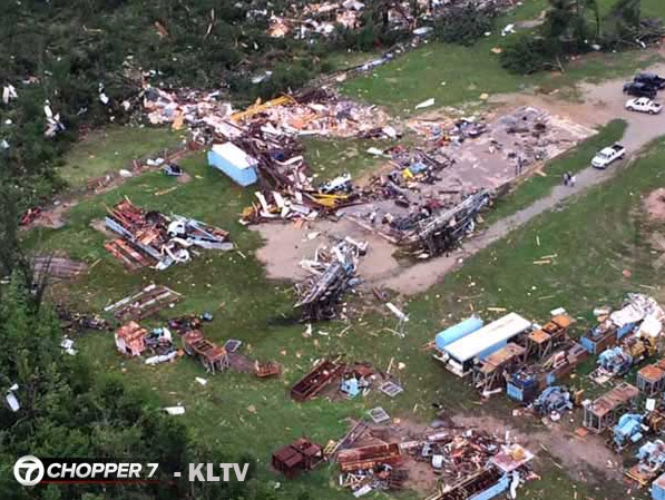 
Aerial shot of damage in Van, Texas.  Photo courtesy of KLTV 7
