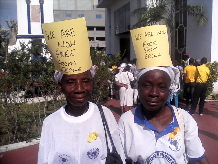 These women were among the Liberians celebrating and giving thanks in Monrovia on May 11 to the announcement by the World Health Organization that Liberia is free of the Ebola virus. Photo by Julu Swen, UMNS