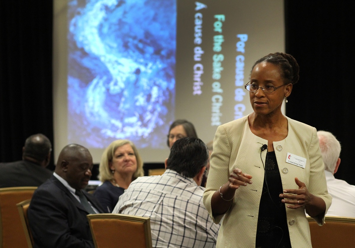 The Rev. Kennetha J. Bigham-Tsai explains that a piece of legislation is in line with the Connectional Table’s mandate in the Book of Discipline to address “emerging issues.” Photo by Kathleen Barry, UMNS