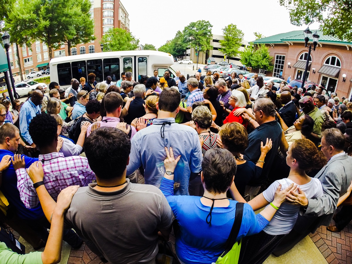 Members of the North Georgia Conference offer prayer in Athens, Ga. following the deadly shooting at Emanuel AME in Charleston, S.C. 
