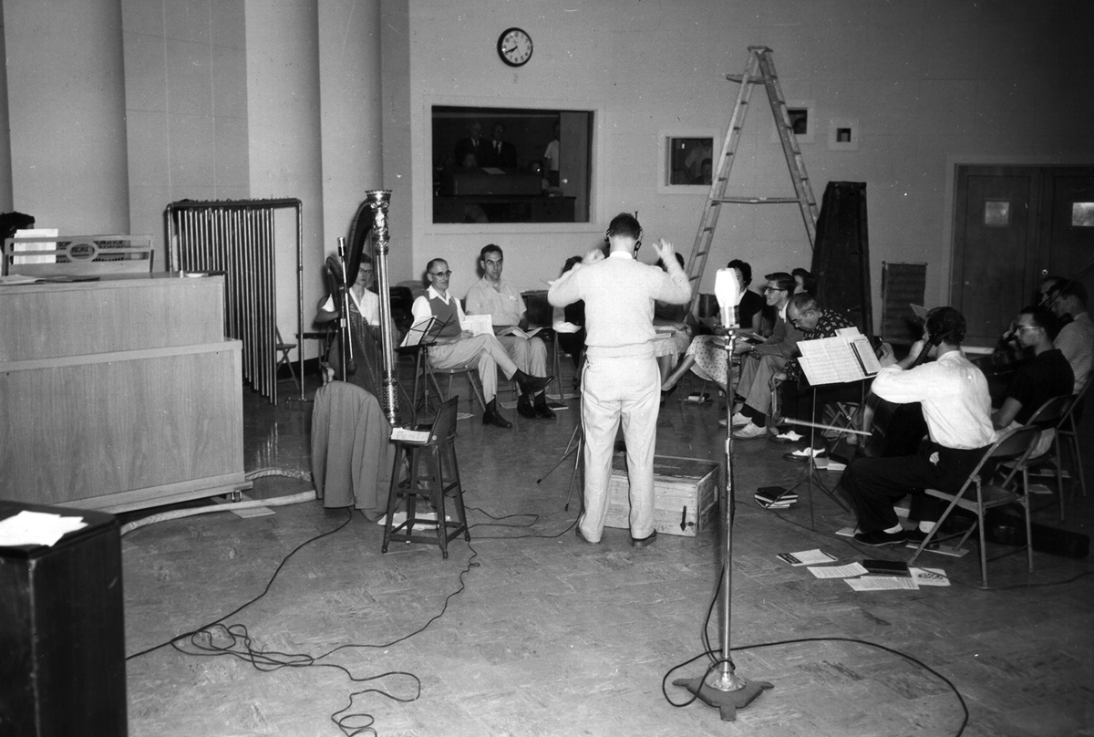 Choral music, as well as preaching, was part of The Protestant Hour. This recording session occurred in April 1955 at the Protestant Radio and Television Center in Atlanta. Photo courtesy the United Methodist Commission on Archives and History