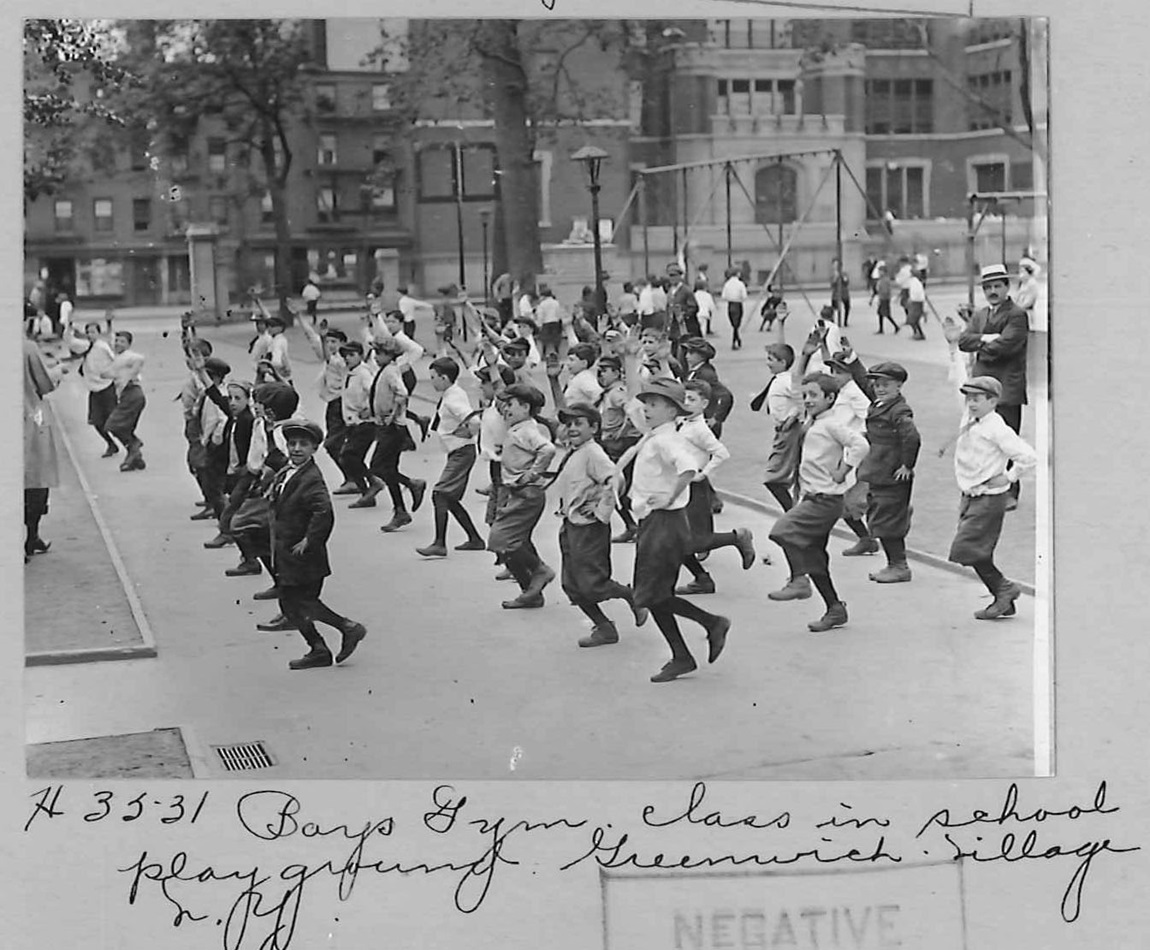 This undated photo of a boys’ exercise class in New York City’s Greenwich Village may have been a missionary’s effort to capture street life of the time. 