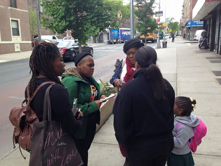 Volunteers with Black Youth Project 100 NYC and Black Lives Matter NYC canvassing in May on the issue of police violence against black women. 