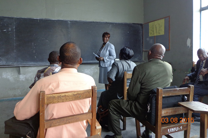 Dean Yatta R. Young addresses students during an orientation meeting for students of the United Methodist University Graduate School of Theology in Liberia. Photo by Julu Swen, UMNS
