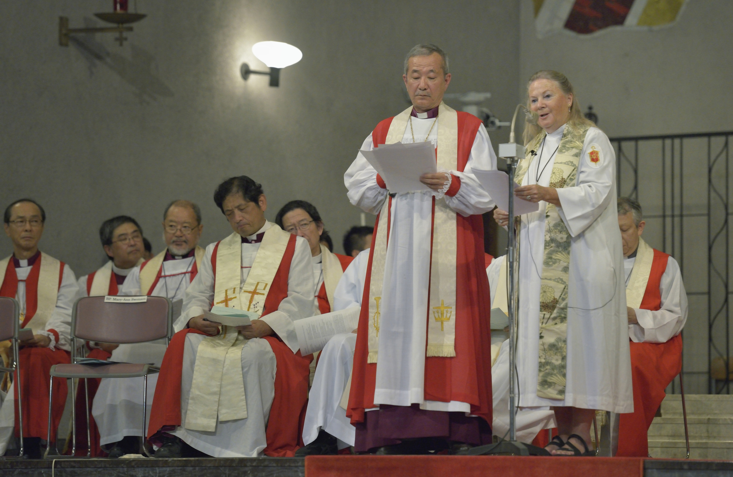 United Methodist Bishop Mary Ann Swenson, vice-moderator of the World Council of Churches’ Central Committee, preaches at an ecumenical memorial service in the Catholic Memorial Cathedral for World Peace in Hiroshima, Japan, Aug. 5. Photo by Paul Jeffrey,WCC