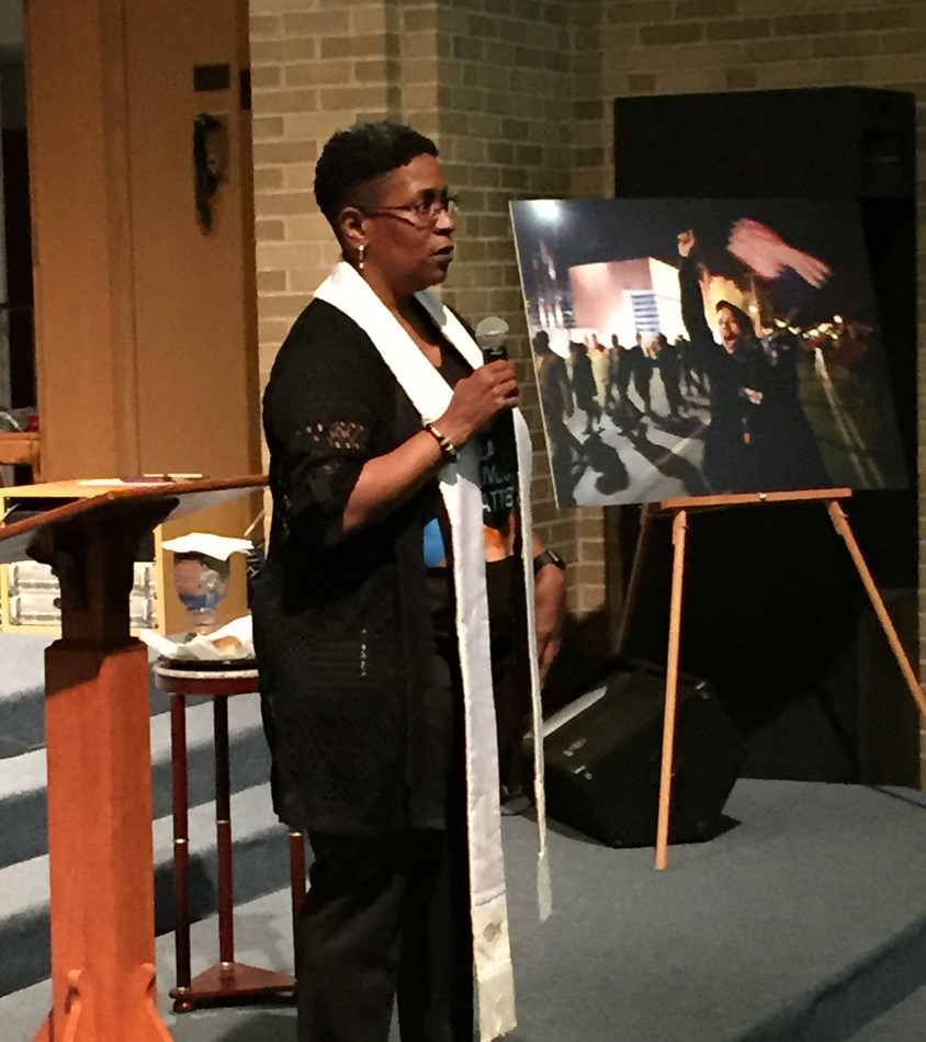 The Rev. Pamela Lightsey gives instruction in nonviolence training at Wellspring Church, a United Methodist congregation located in Ferguson, Mo. Photo by Kelley Hartnett