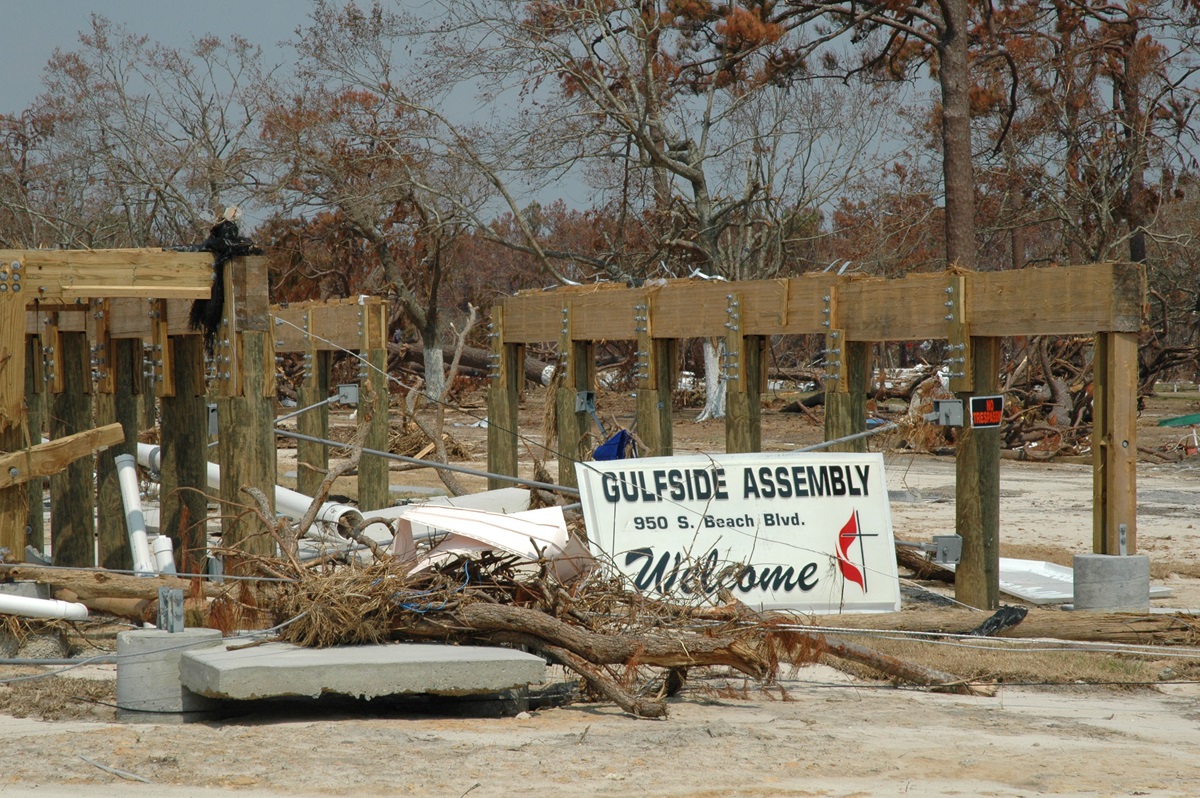 Most of the historic Gulfside Assembly in Waveland, Miss., lies in ruins after Hurricane Katrina. A UMNS photo by the Rev. Larry Hollon.
