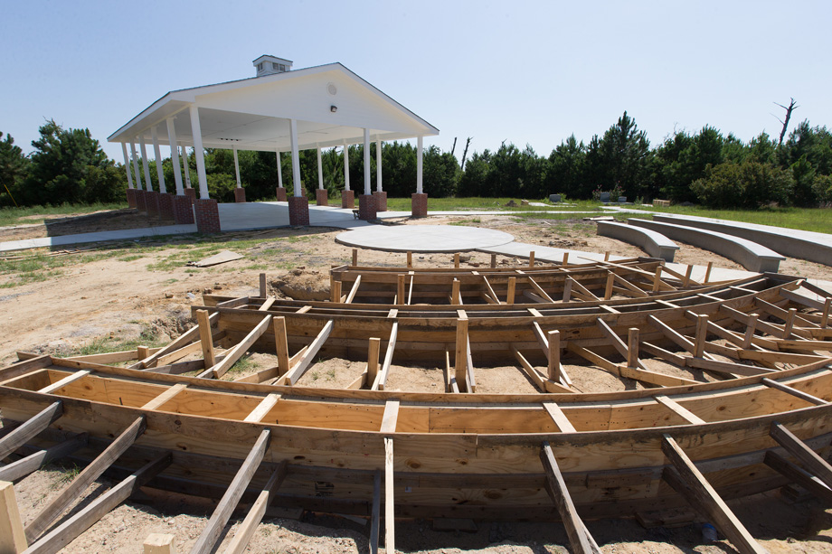 Concrete forms stand ready to complete an outdoor prayer pavilion at historic Gulfside Assembly in Waveland, Miss. Photo by Mike DuBose, UMNS.
