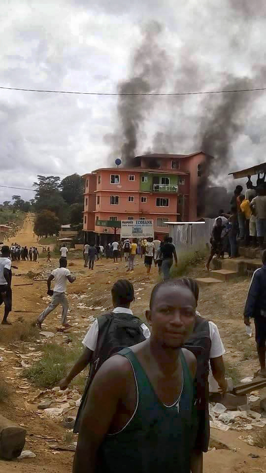 A hotel in Ganta, Liberia, was set ablaze by an angry mob. Reports of violence in northern Liberia have been on the rise. Photo courtesy of Julu Swen, UMNS