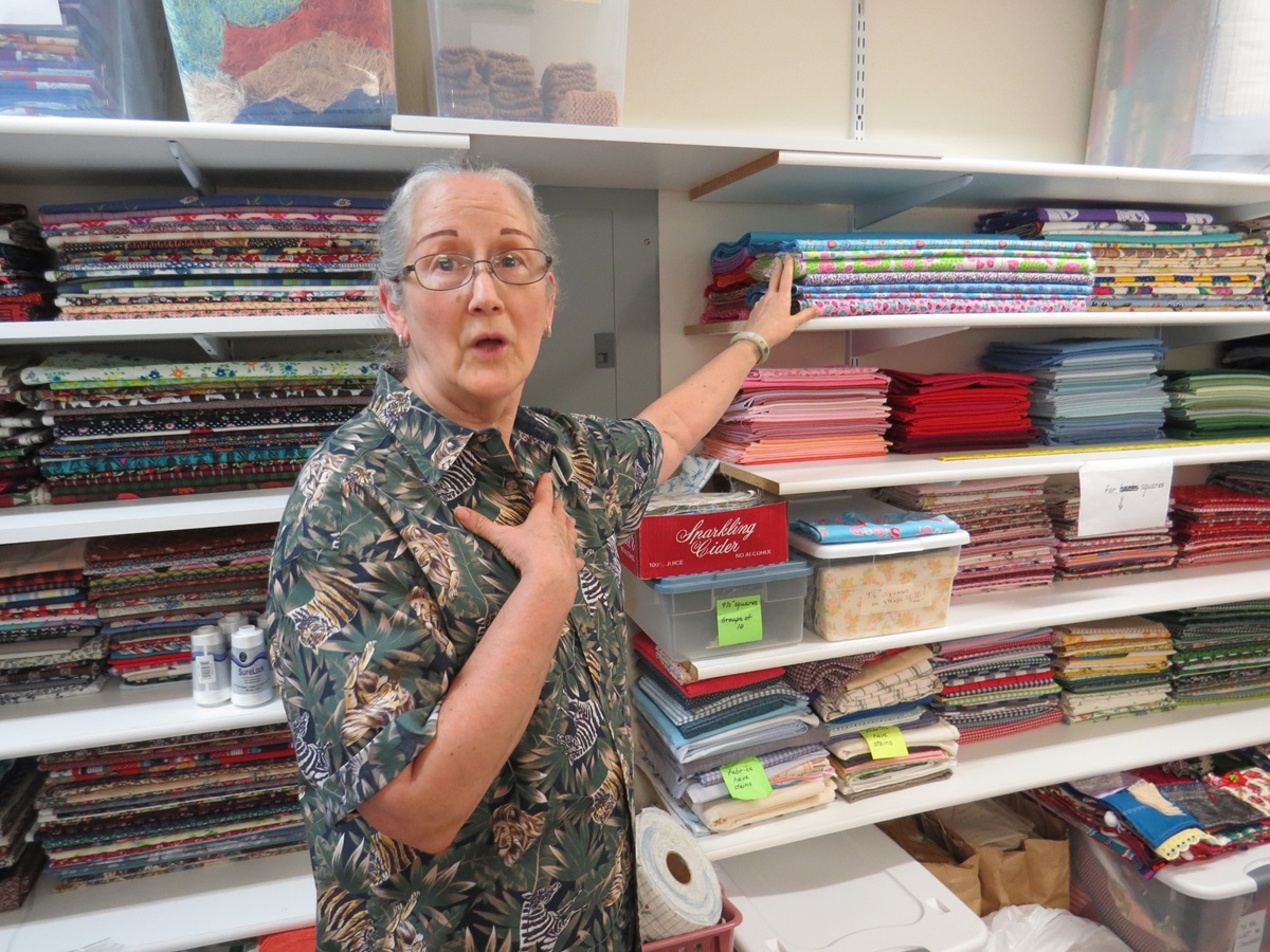 Marsha Leach is currently a heroine of the Women’s Fellowship at Poetry United Methodist Church for having organized its fabric closet. The group gathers monthly to sew for charity. UMNS photo by Sam Hodges