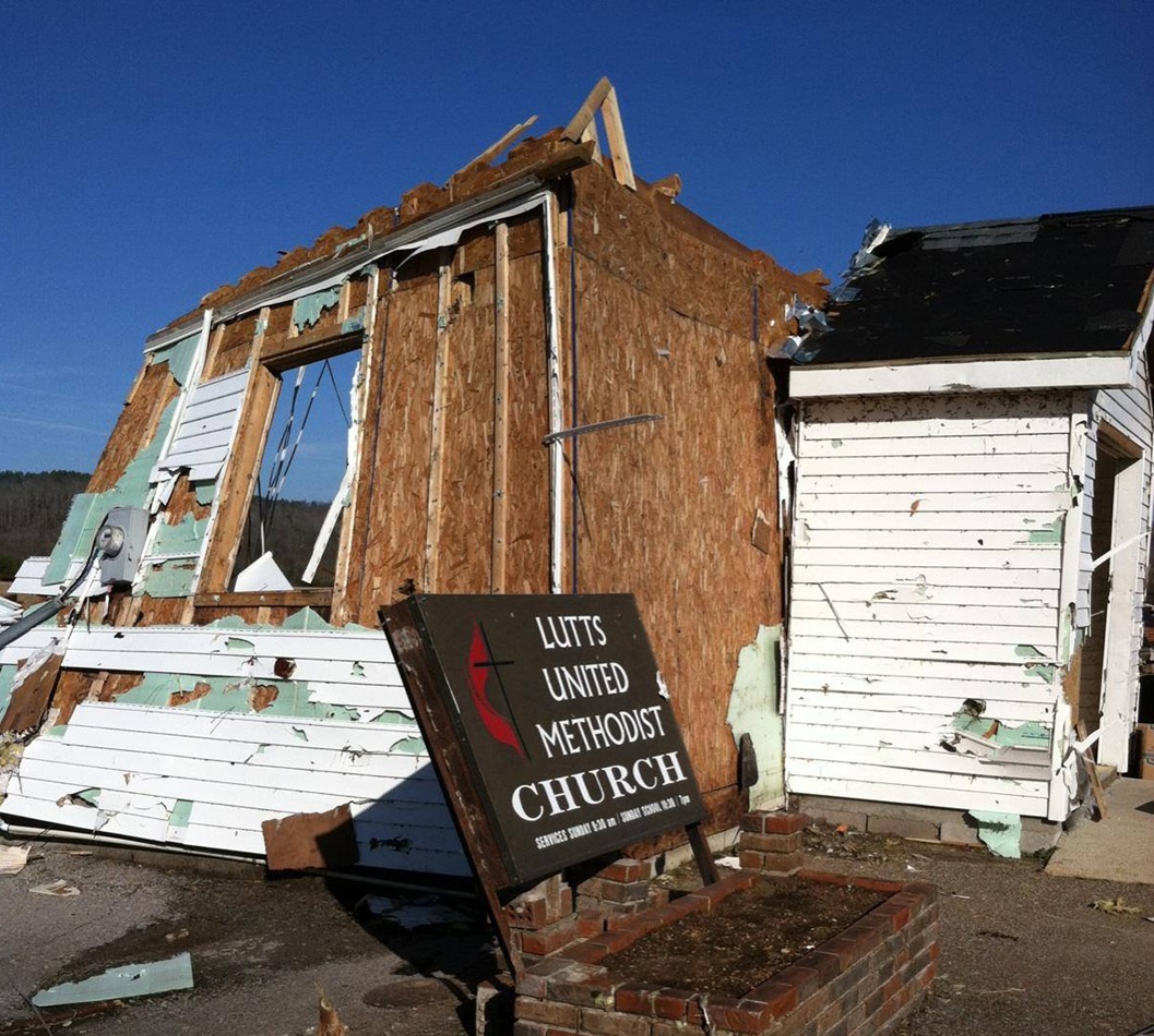 The United Methodist church in Lutts, Tenn., was destroyed by a tornado on Dec. 23. Photo by Angela Overstreet