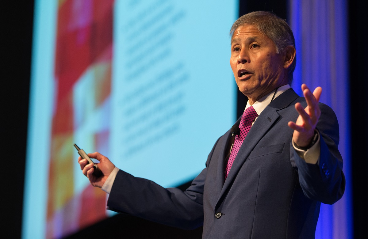 United Methodist Bishop Grant Hagiya discusses changes proposed by the Ministry Student Commission during a panel at the pre-General Conference briefing in Portland, Ore. Photo by Mike DuBose, UMNS