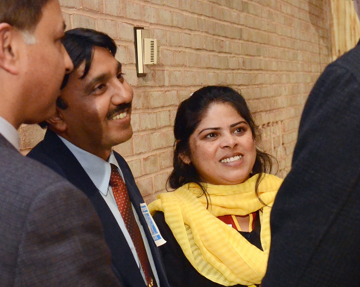 Insar Gohar and his wife, Uzma Insar, greet directors and staff of the United Methodist Board of Global Ministries in New York in April 2014. Photo by Cassandra Heller, Global Ministries

