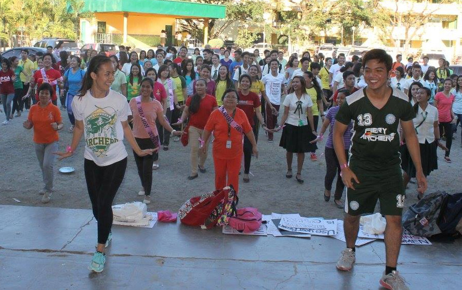 Faculty and students of Wesleyan University-Philippines in Cabanatuan City join the dance revolution to fight violence against women in observance of International Women’s Day. 