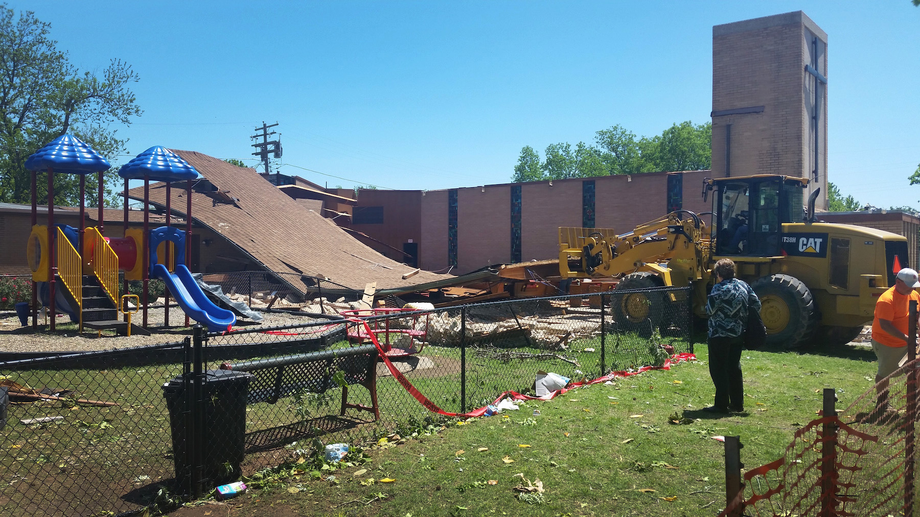 An April 26 storm, possibly a tornado, badly damaged the sanctuary at Davis First United Methodist Church in Davis, Oklahoma. Photo by Andrew Himes