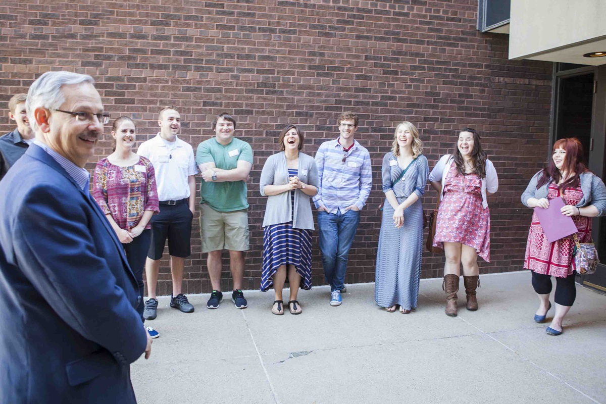 Dakotas-Minnesota Episcopal Area Bishop Bruce Ough (left) meets with pastoral interns of The Eli Project, which received funding from the Young Clergy Initiative. Photo by Sydnee Bicket for The Eli Project.