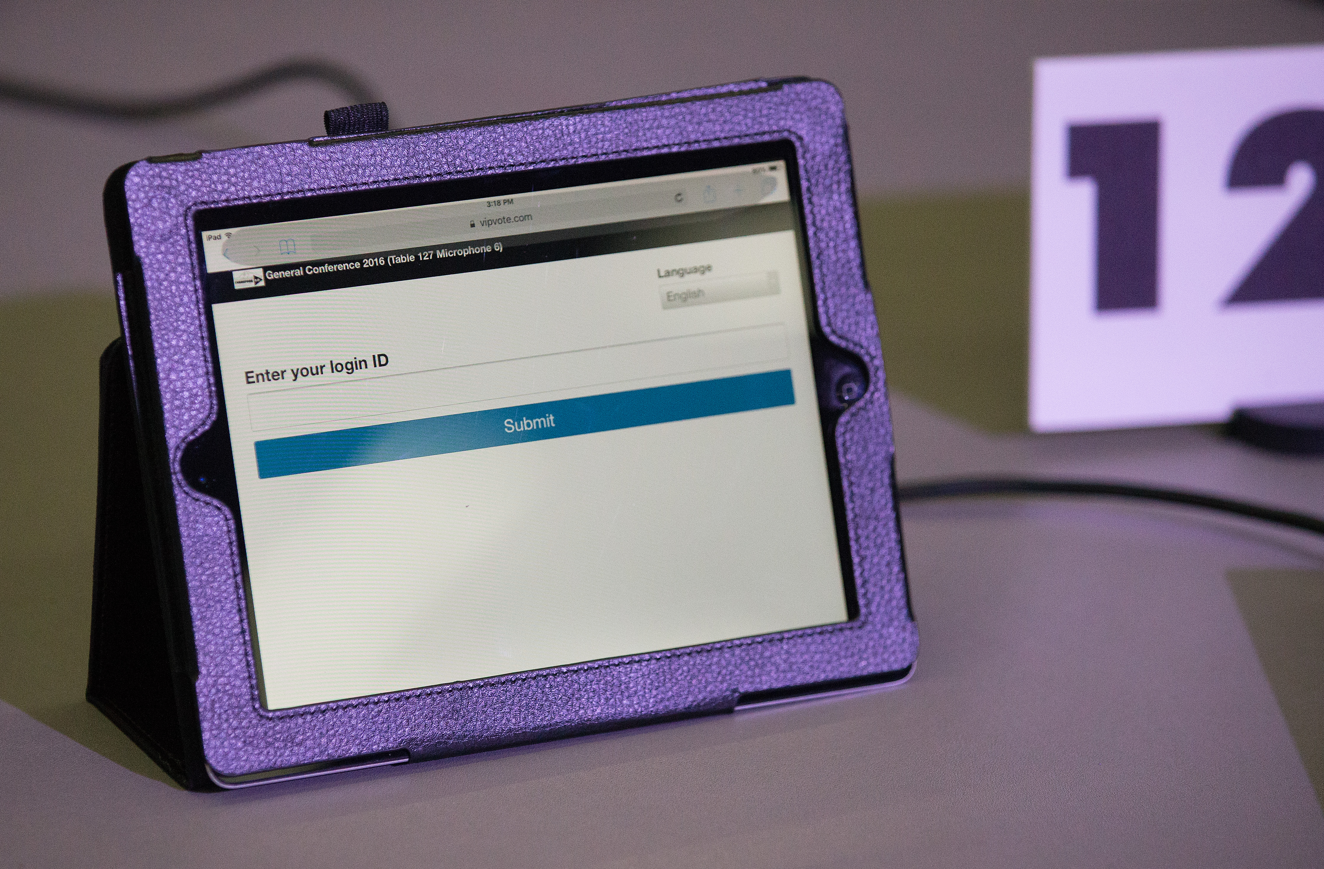 Delegates will use tablet computers to ask to speak during the 2016 United Methodist General Conference in Portland, Ore. Photo by Mike DuBose, UMNS

