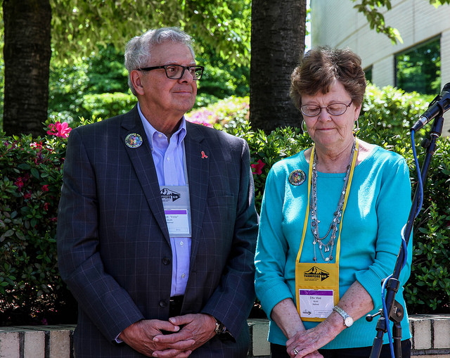 Bishop Albert Mutti and his wife, Etta Mae Mutti, observe a moment of silence during an AIDS Vigil held May 11 at the United Methodist 2016 General Conference in Portland, Ore. The Vigil was sponsored by the UMC Global AIDS Fund Committee. Photo by Maile Bradfield, UMNS.