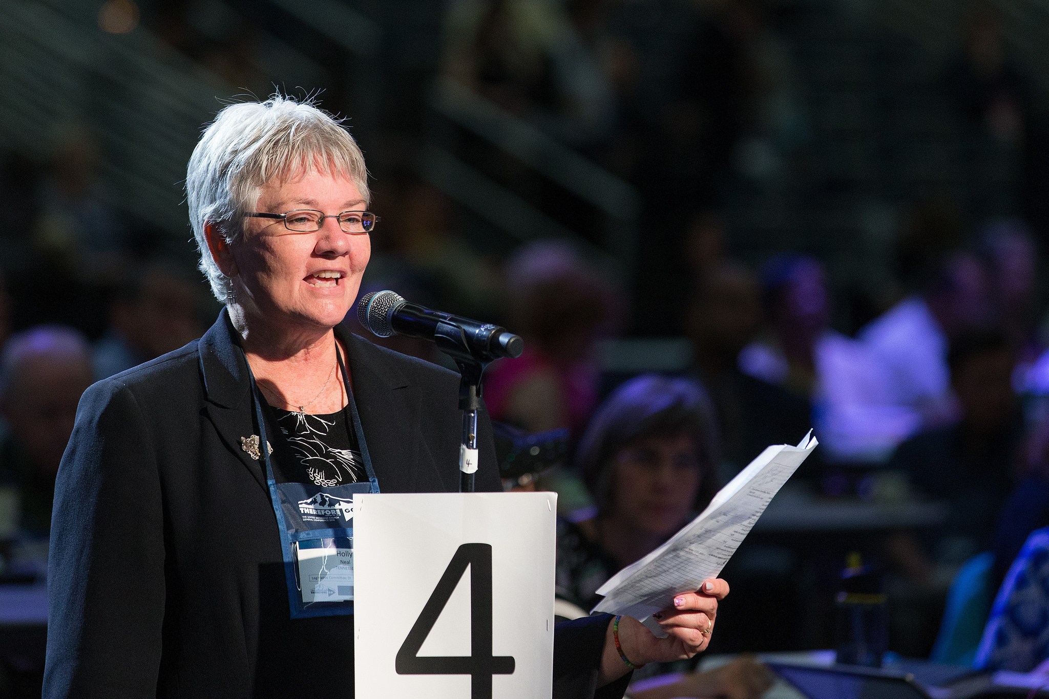 Holly Neal of the Tennessee Conference helps deliver the laity address during the 2016 United Methodist General Conference in Portland, Ore. Photo by Mike DuBose, UMNS.
