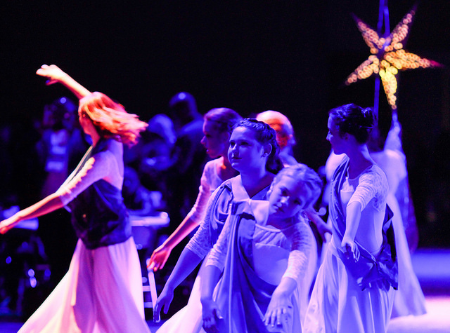 Members of the Worship in Motion dance ensemble process out during the May 14 worship service at the United Methodist 2016 General Conference in Portland, Ore. The group is from Federal Way United Methodist Church in Auburn, Washington. Photo by Maile Bradfield, UMNS.