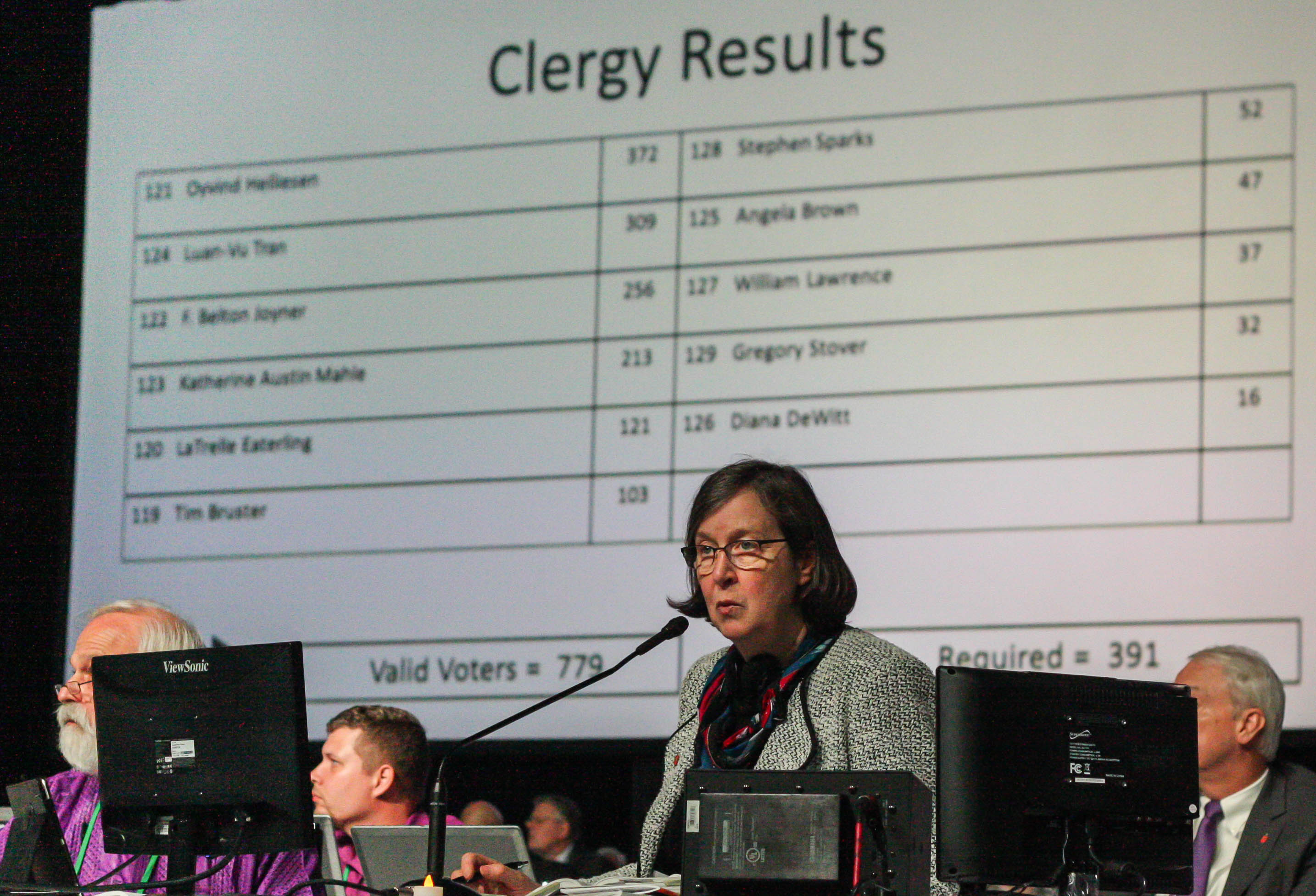 Mountain Sky Episcopal Area Bishop Elaine J.W. Stanovsky presides over the Judicial Council elections at General Conference 2016 in Portland, Ore. Photo by Maile Bradfield, UMNS. 