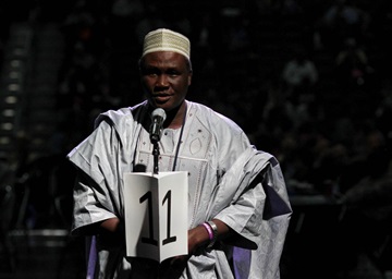 The Rev. John Auta of the Central Nigeria Conference speaks at General Conference 2016 for immediately adding two bishops in Africa. Delegates decided instead to add five bishops, but not until after 2020. Photo by Maile Bradfield, UMNS. The Rev. John Auta of the Central Nigeria Conference speaks at General Conference 2016 for immediately adding two bishops in Africa. Delegates decided instead to add five bishops, but not until after 2020. Photo by Maile Bradfield, UMNS.