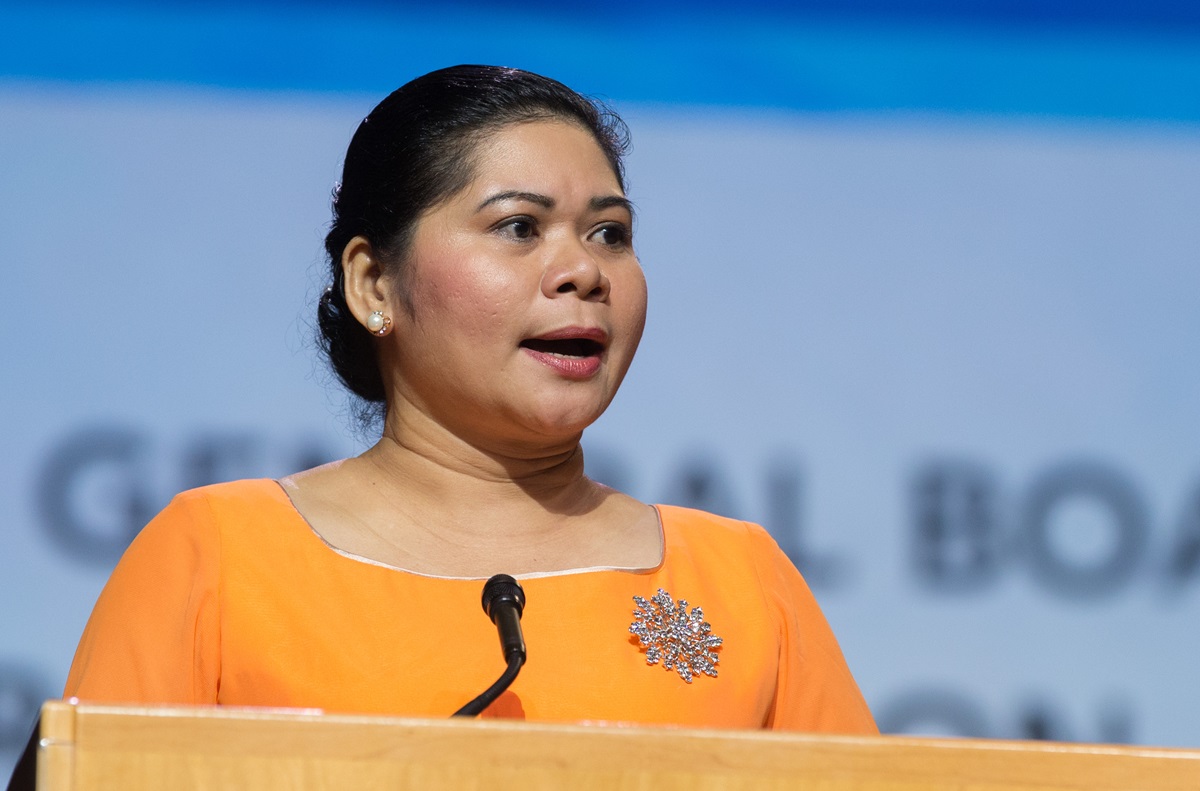 The Rev. Connie Semy Mella of the Mindanao, Philippines Conference was among those at General Conference 2016, in Portland, Oregon, who spoke of the importance of the Central Conference Theological Education Fund. Photo by Mike DuBose, UMNS