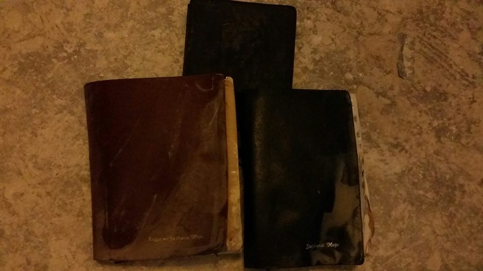 Three family Bibles were found in Stephanie Hope's flooded home in Louisiana. Photo courtesy of Stephanie Hope. 