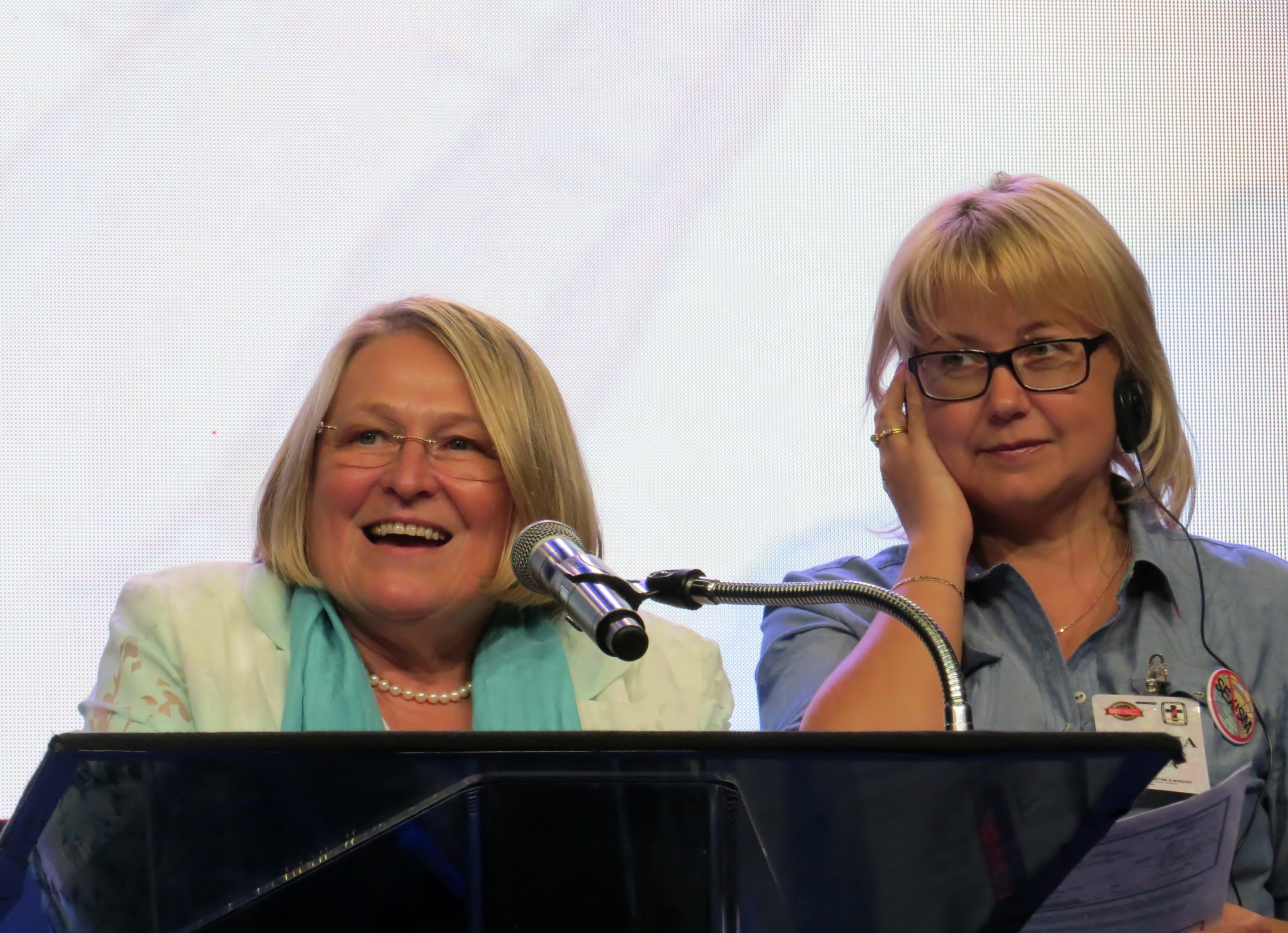 German Area Bishop Rosemarie Wenner and the Rev. Natalia Prokhorova, a district superintendent in Russia, were among the speakers at the Aug. 29-31 Global United Methodist Clergywomen’s Gathering in Houston. Photo by Sam Hodges, UMNS