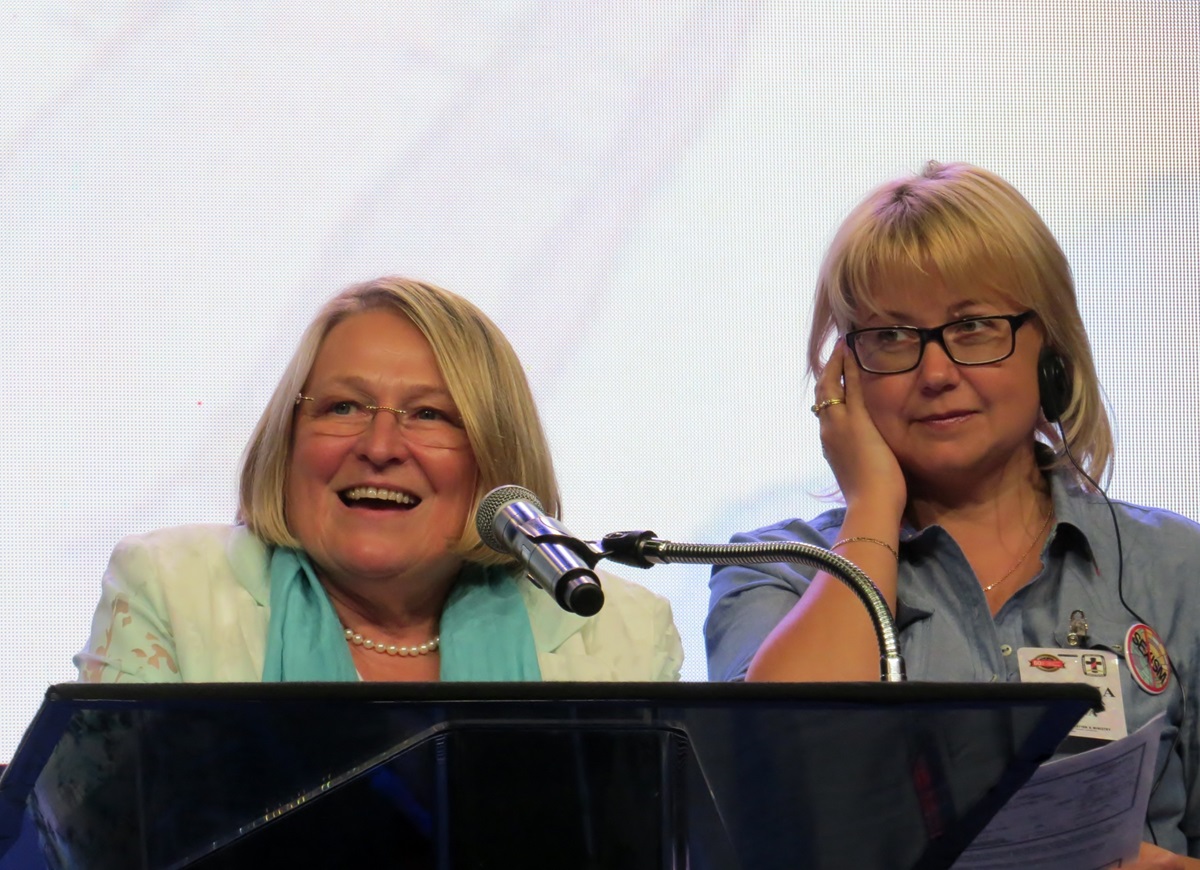 German Area Bishop Rosemarie Wenner and the Rev. Natalia Prokhorova, a district superintendent in Russia, were among the speakers at the Aug. 29-31 Global United Methodist Clergywomen’s Gathering in Houston. Photo by Sam Hodges, UMNS