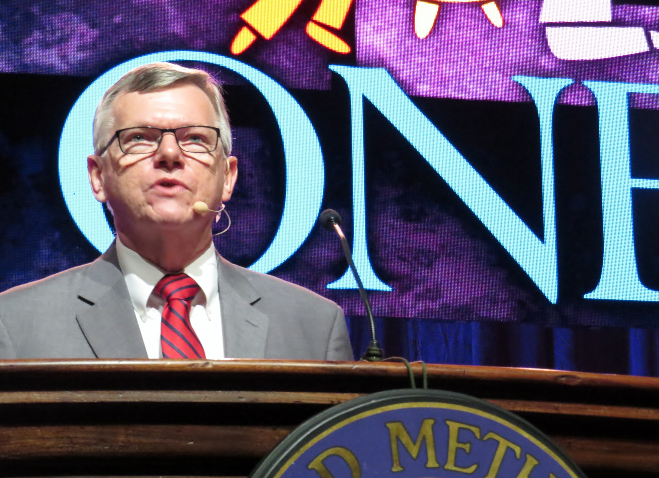 The Rev. Ted Campbell, a professor at Perkins School of Theology, speaking at the World Methodist Conference in Houston on Sept. 1. Photo by Sam Hodges, UMNS
