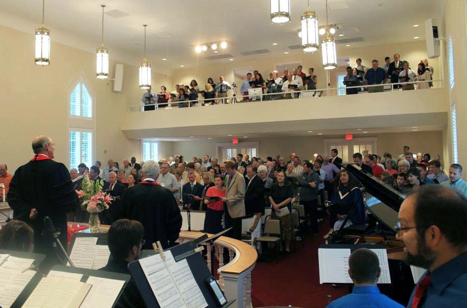 A capacity crowd packed into the rebuilt sanctuary of Oconee Street United Methodist in Athens, Ga., for its dedication service on Aug. 30, 2015. Bishop Mike Watson, who led the North Georgia Conference at the time, preached at the service. Photo courtesy of the Rev. Lisa Caine