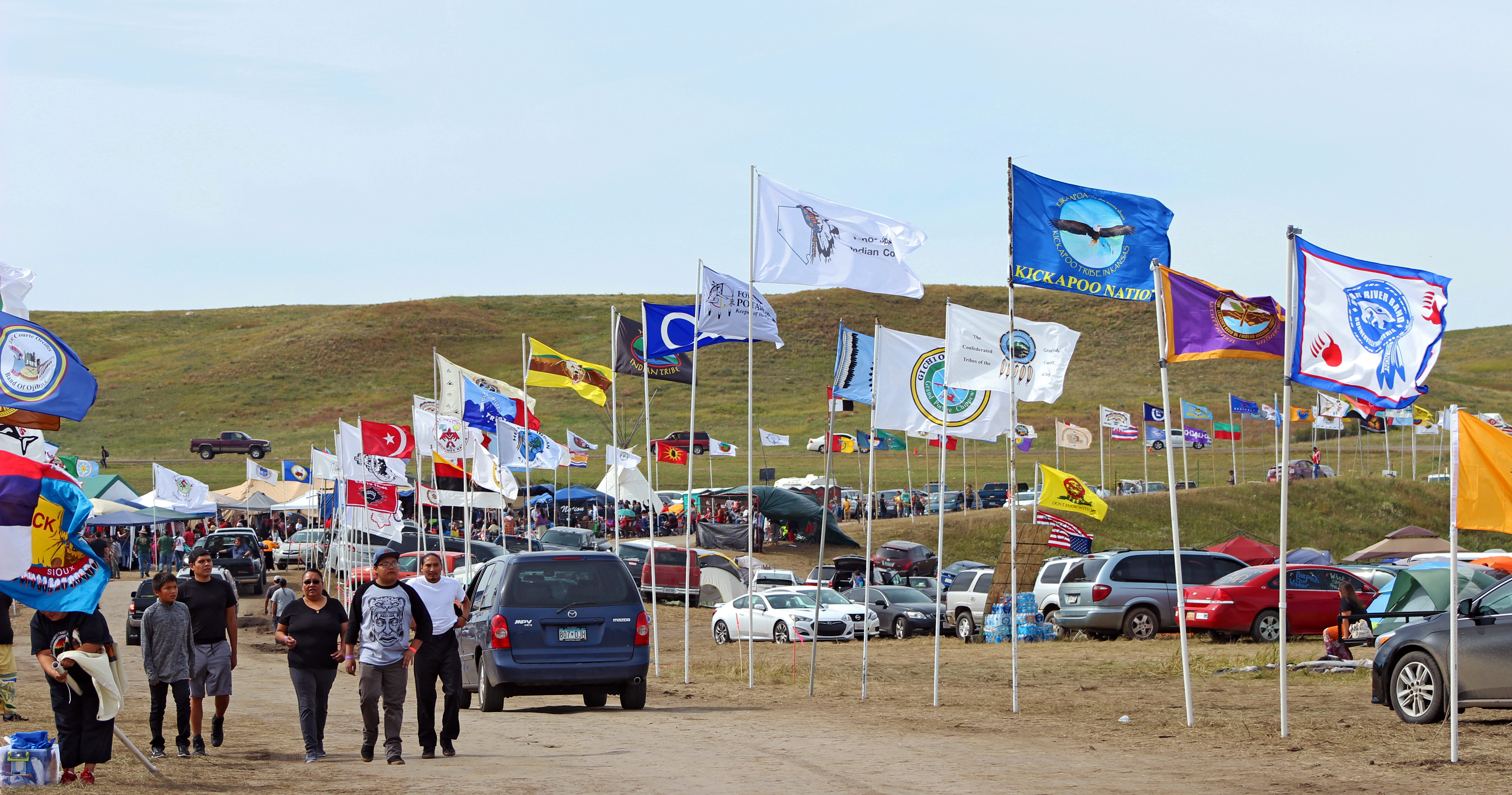 Flags line the road at a camp near Cannon Ball, N.D., center of protest of the Dakota Access Pipeline. United Methodist pastors will be joining others at the camp on Nov. 3, to support the Standing Rock Sioux, who say the pipeline will cross sacred lands and threaten the local drinking water. Photo by Dave Stucke, Dakotas Conference.