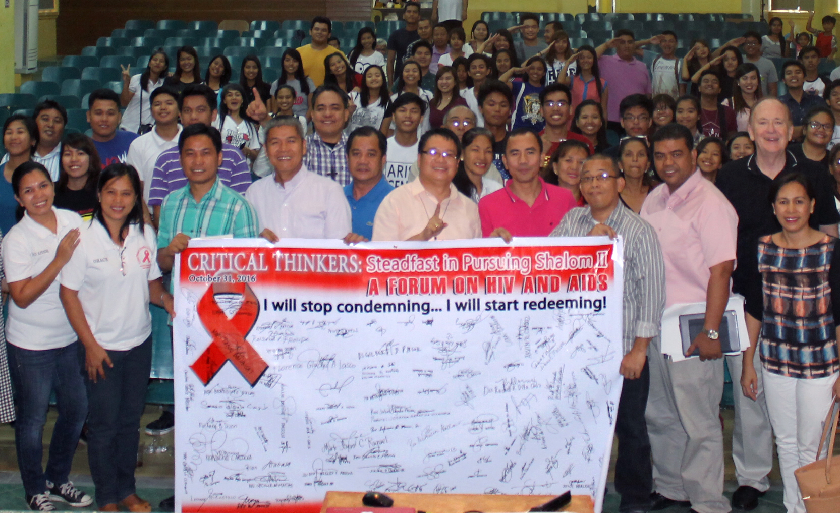 Participants of the HIV/AIDS forum in the Philippines pose during the event. The Rev. Donald Messer (second from right), top executive for the Center for Health and Hope and member of the executive committee for the United Methodist Global AIDS Fund, was a speaker. Photo by Gladys P. Mangiduyos, UMNS.