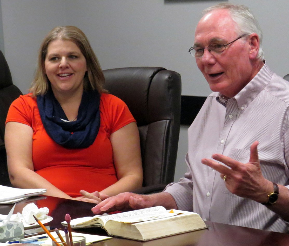 The Rev. Cody Anderson (left) and the Rev. Randy Jessen say they have a good working relationship, despite disagreeing on whether their Rocky Mountain Conference should be led by Bishop Karen Oliveto of the Rocky Mountain Conference. Jessen is pastor and Anderson associate pastor of Parker United Methodist Church in Parker, Co. Photo by Sam Hodges, UMNS.
