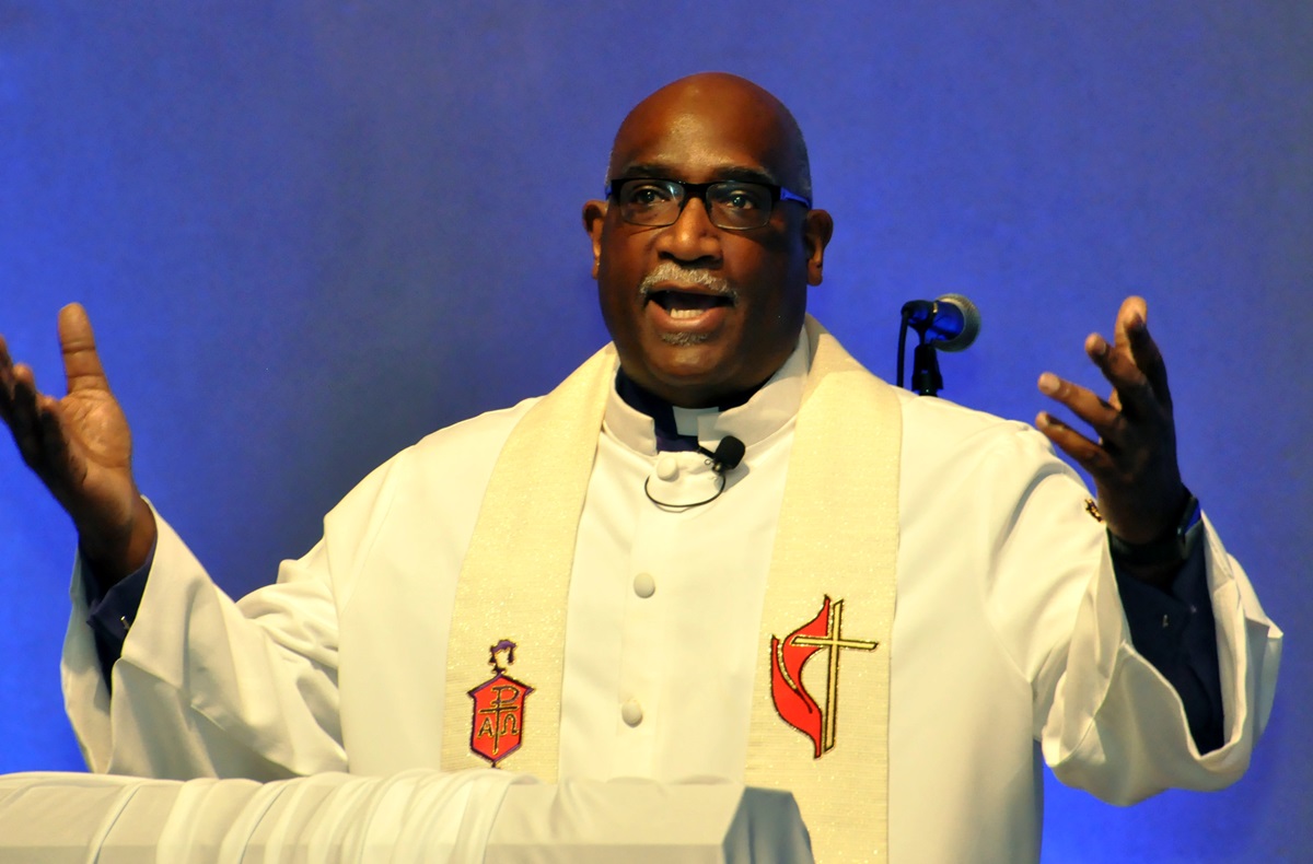 Bishop Gregory V. Palmer, West Ohio Conference, speaks at opening worship at the 2017 meeting of the Black Methodists for Church Renewal. More than 400 members of The United Methodist Church’s African-American membership caucus celebrated the 50th anniversary of its first meeting. Photo by John Coleman, UMNS.