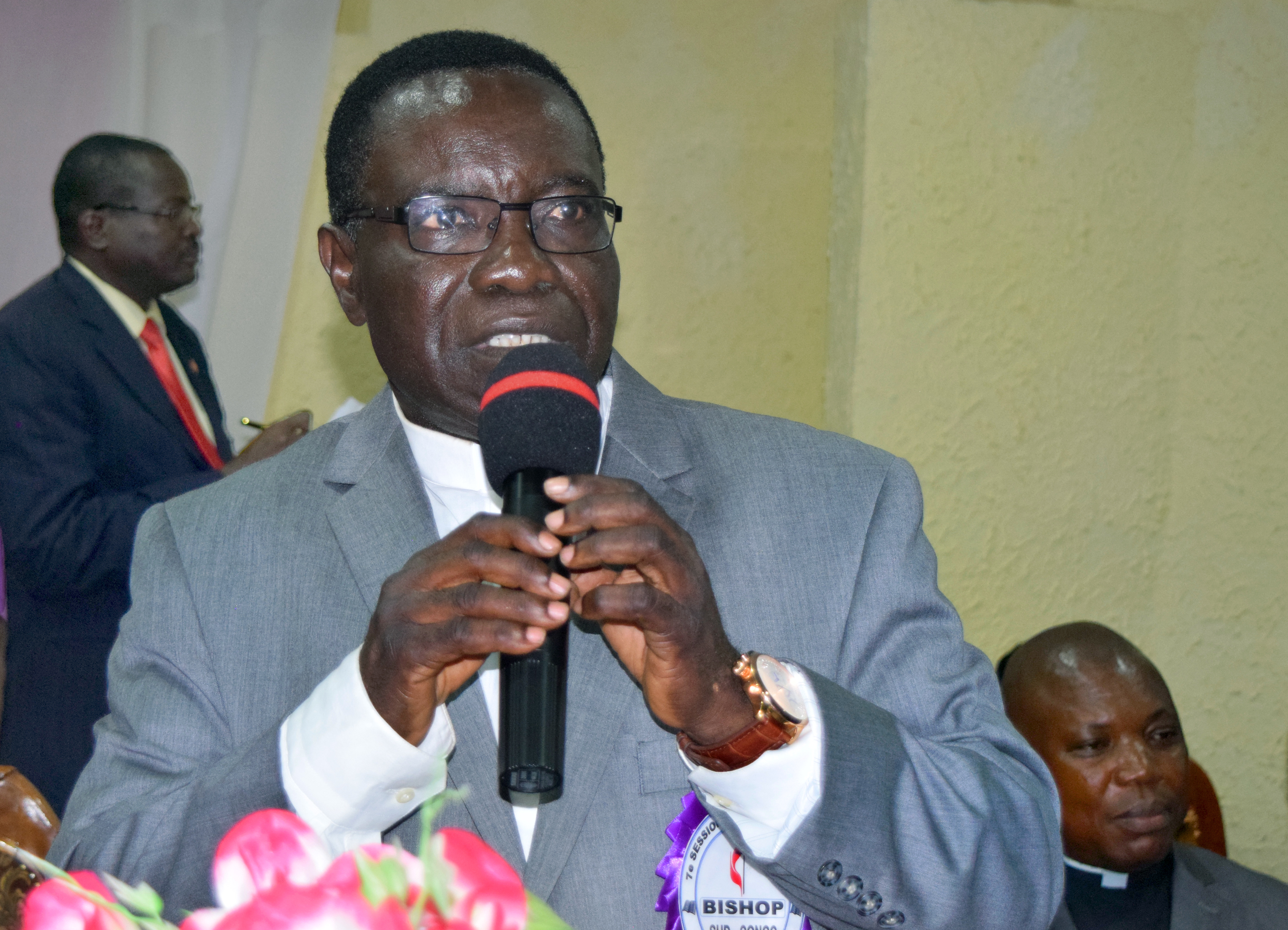 The Rev. Kasap Owan, president of the Katanga Methodist University in Mulungushi, is elected a United Methodist bishop by delegates at the Congo Central Conference meeting in Kamina, Democratic Republic of Congo. Owan, 62, was elected March 18 during the quadrennial meeting. Photo by Eveline Chikwanah, UMNS.​