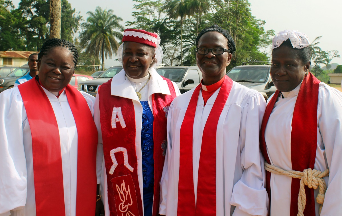 United Methodist clergywomen, left to right, the Revs. Nelly Wright, Clarrisa Robertson, Anna Kpaan and Anna Tarr-Sayeh, attended the Liberia Annual Conference in Ganta, Liberia, in March. In his episcopal address, Bishop Samuel J. Quire Jr., called on all United Methodists in Liberia to be an example of inclusiveness in the execution of its programs and other activities that will include women. Photo by Julu Swen, UMNS.